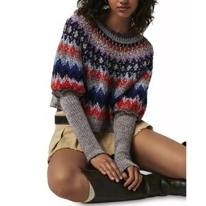 FREE PEOPLE Grey Home For The Holidays Sweater